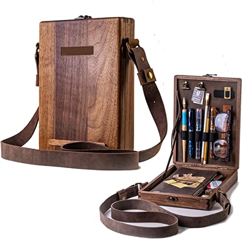 Writers Messenger - Caja de madera, multifuncional portátil, hecha a mano, bolsa de cartero, caja de almacenamiento retro con tapa con bisagras y cierre para dibujador y escritor (madera)