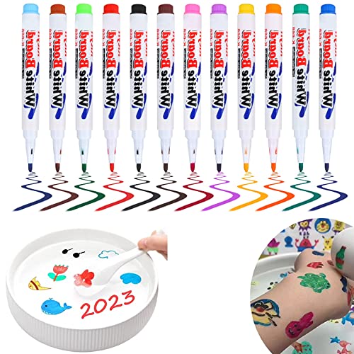 GUBOOM 12 Colores Rotuladores Mágicos para Pintura al Agua, Pintar Rotuladores Flotantes para Niños, Marcadores Flotantes, Bolígrafo Mágico de Tinta Flotante para niños