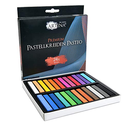 Artina Tiza Pastel 24 Piezas Pasteo – Set de 24 Colores con Caja Pastel Suave Calidad de Estudio – Perfecto para Pinturas Coloridas y Expresivas – Ideal para Principiantes, Profesionales y Artistas