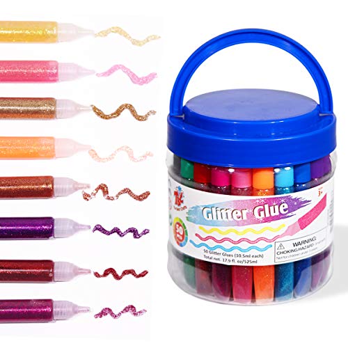 TBC Glitter Glue Gel Pen para Niños Manualidades Pegamento con Purpurina 50 x 10ml Surtido de Colores Metálicos para Estudiantes Niñas álbum de Recortes Tarjeta Que Hace la Decoración de la Escuela