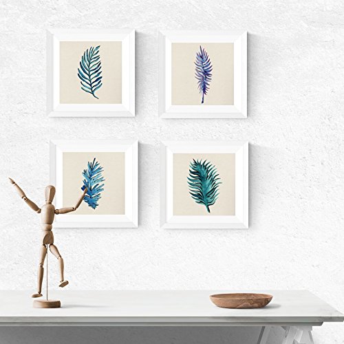 Nacnic PACK Láminas Decorativas con Hojas Azules | Pósters Cuadrados Estilo Naturaleza y Plantas | Decoración del Hogar Cuadros Elegantes y Delicados