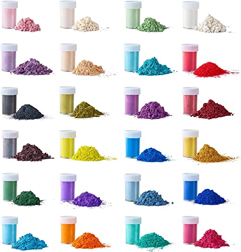 SANAAA Polvo de Mica Pigmentos para Resina Epoxi 24 Colores, Pigmento Tinte Natural para Manualidades, Fabricación de Jabón, Maquillaje, Arte de Uñas, Pintura(Media de 10 g por Botella)
