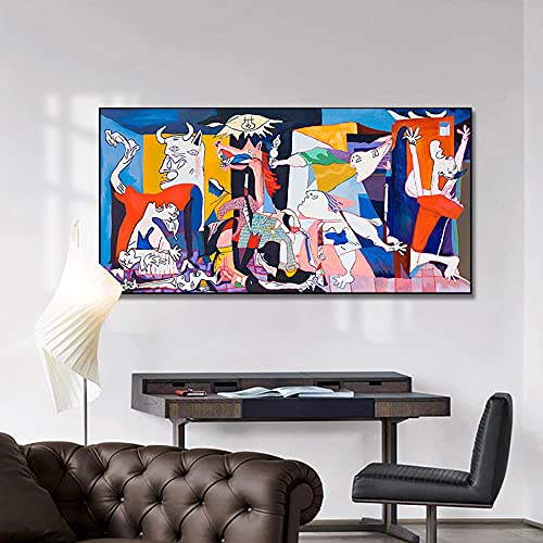 HengYun ART Picasso Estética Cuadros Famosos Lienzos Arte de la pared Carteles e impresiones Guernica de Picasso Pinturas en lienzo para decoración escolar 80x160cm sin marco