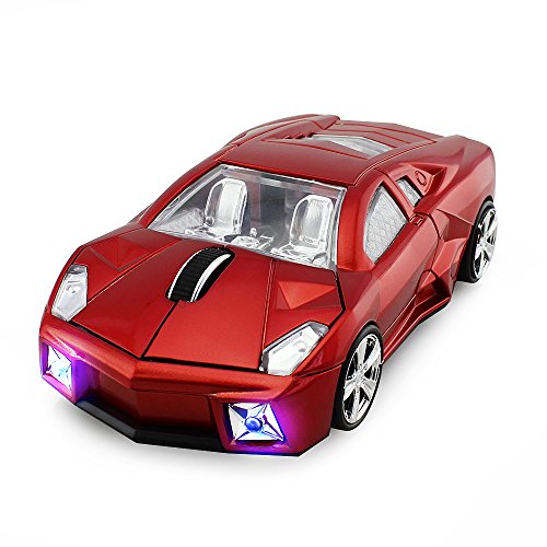Aikchi Ratón óptico inalámbrico 3D Sports Car Mouse para computadora, mouse ergonómico de escritorio para computadora portátil LBJN (rojo)