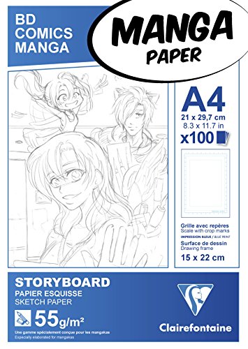 Bloc de guión gráfico para manga Clairefontaine con marco simple, color blanco, A4, 55 g