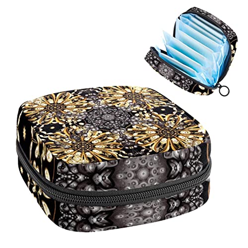 Bolsa de almacenamiento para almohadillas de servilletas sanitarias, bolsa de copa menstrual, organizador de bolsas de período para tampones femeninos, floral dorado en estilo barroco