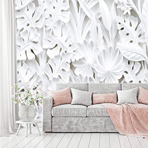 murimage Papel Pintado Flores 3D 366 x 254 cm incluye pegamento Florales Plantas Blanco Estuco Dormitorio Fotomurales Salon Pared