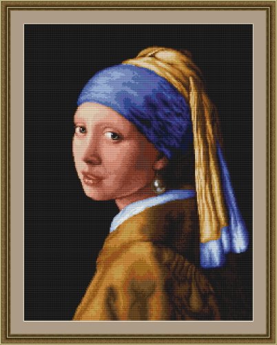 Luca-S LG467 - Kit de Punto de Cruz contado, 32 x 25 cm, diseño La Joven de la Perla de Vermeer