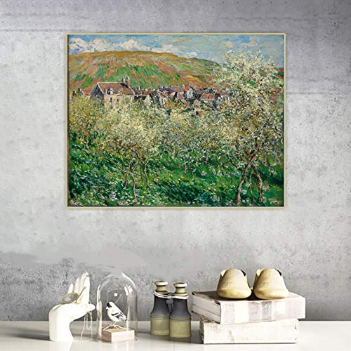 SDVIB Claude Monet Ciruelos en flor Lienzo Pintura al óleo Póster Imprimir Imagen Decoración de la pared Decoración de la sala de estar del hogar 50x70cm Sin marco