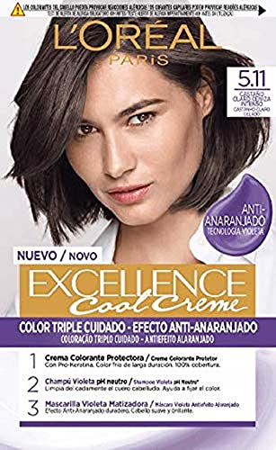 L'Oreal Paris Excellence Cool Creme Tinte Permanente, Tono 5.11 Castaño Claro Ceniza Intenso 260 g