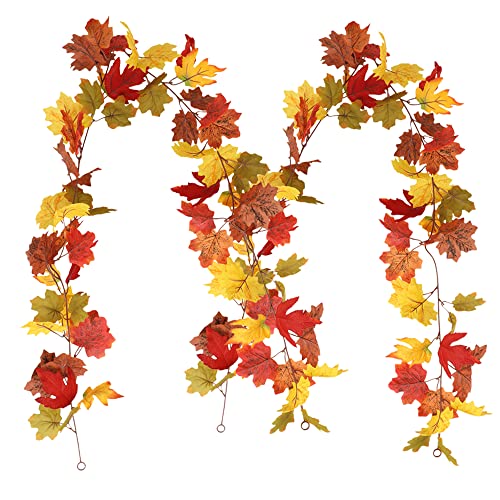 homEdge Guirnalda de hojas de arce artificiales, 2 paquetes de 5.8 pies, guirnalda de vid colgante de otoño para decoración de Acción de Gracias, Navidad, naranja, verde, rojo, marrón y amarillo