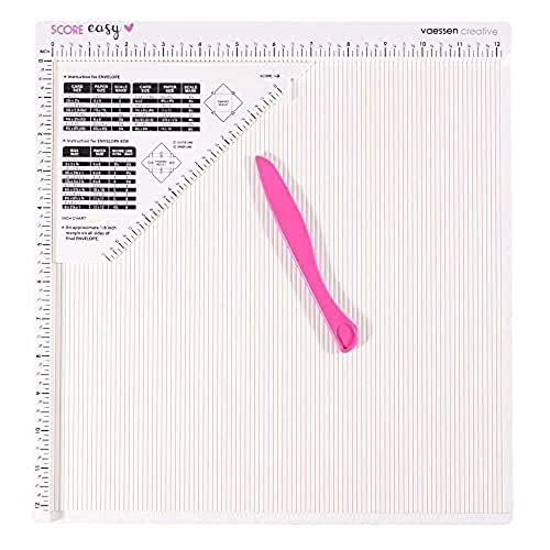 Vaessen Creative Base para Marcar Score Easy Inches Scoring Board para Crear Tarjetas y para Hacer Manualidades con Papel con Plegadera de Hueso y Guías de Medición, Blanco, 12