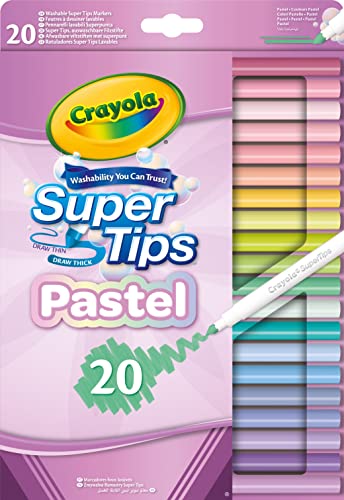 CRAYOLA Pastel - Rotuladores de punta media lavables (20 unidades, para escuela y ocio, 20 colores pastel