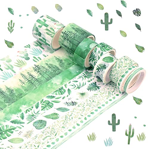 8 Rollos Verde Washi Tape Set Conjunto de Cinta de Múltiples Patios Cinta Adhesiva Decorativa Washi Tape Cintas de Enmascaramiento Adhesivo de Cinta Decorativa para Planes Regalos DIY Artes Crafts
