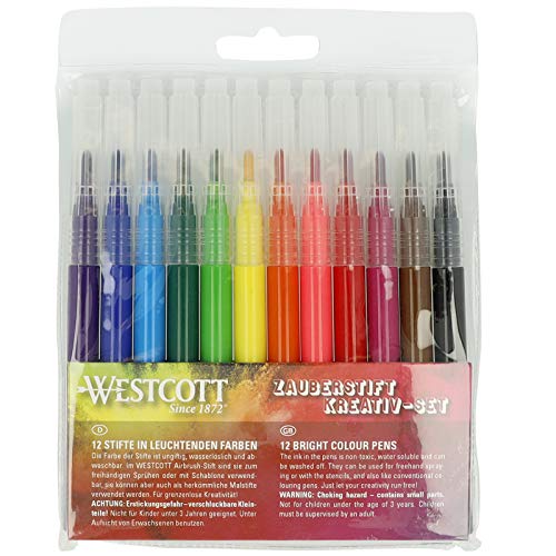 Westcott E-16801 00 - Juego de 12 rotuladores de recambio para rotulador pulverizador de pintura, juego de aerógrafo para niños, para pintar y dibujar, solubles en agua