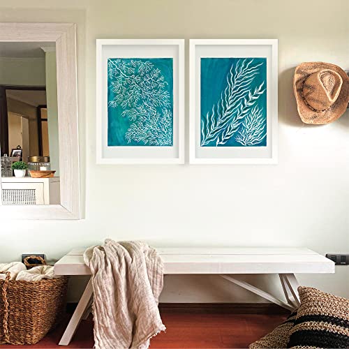 Nurvitech- Láminas decorativas pared algas marinas. Cuadros decoración salón modernos, dormitorios, cocina, baños. Set de 2 Impresiones de Acuarela Originales de 42 x 30 cm. Sin marco