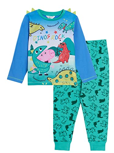 Peppa Pig Conjunto de pijama George Pig para niños en 3D Dino Spikes de lujo de longitud completa, verde, 4-5 Años