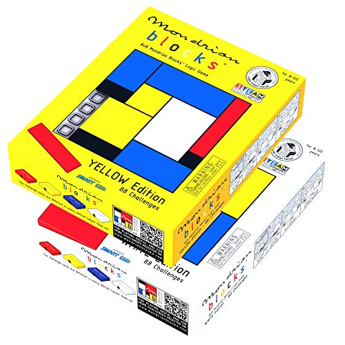 Mondrian Blocks Duo Pack, Juegos de Rompecabezas premiados, Juegos de Viaje compactos a Bordo, Amarillo y Blanco
