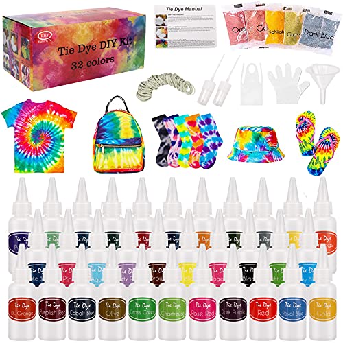 TopDirect 205Pcs Tie Dye Kit, 32 Colores Tintes Textiles de Tela Brillantes Tie Dye para Arte de Bricolaje Tie-Dye para Niños y Adultos