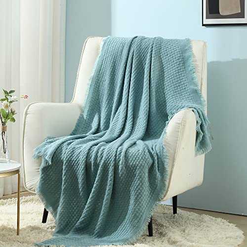 CREVENT - Manta decorativa tejida para el sofá, la silla, la cama o para viajes, cálida, ligera, suave y cómoda, para todas las estaciones, (127 X 152 cm, color azul verdoso)