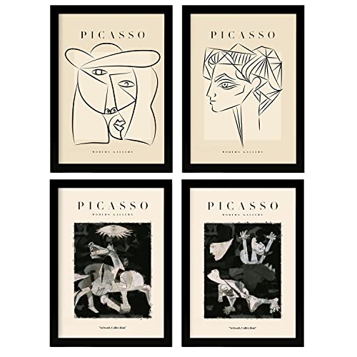 Nacnic Set de 4 Ilustraciones de Picasso. Colección Noir Expresión. Ilustraciones en Estilo Galería de Arte. Decoración de Interiores. A3 sin Marco.