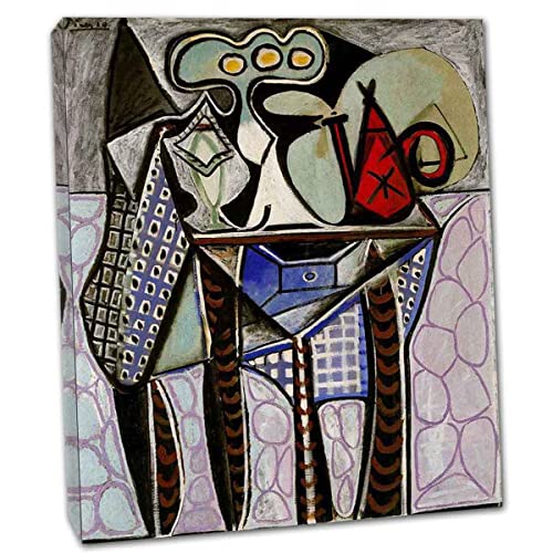 Lienzo Cuadros Decoración Pablo Picasso Salon con Marco Lienzos Decorativos Cuadros Para Dormitorios Decoracion Salon《Naturaleza muerta sobre una mesa》(90x108cm-(35.4x42.5in),Enmarcado)