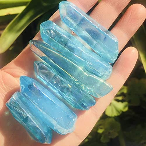 Tbkoly Adornos de Varita de Cristal de Cuarzo Transparente Azul electrochapado Natural espécimen Mineral pecera decoración de bonsái de jardín (Color : Clear Quartz, Size : 500g)