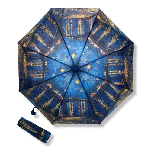Paraguas plegable automático portátil con impresión de cuadros artistas Van Gogh Klimt Noche estrellada Ródano Iris Terraza de café Beso Girasoles Idea regalo Navidad, VAN GOGH RODANO 2
