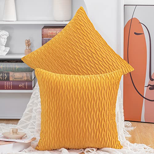 Madizz Juego de 2 Terciopelo Decorativo Funda de cojíns Lujo Estilo Fundas de Almohada para el sofá Dormitorio Amarillo Cuadrado 50 x 50 cm