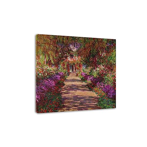 DHAEY Cuadros flores para sala de estar. Un camino en el jardín de Monets en Giverny de Claude Monet. Reproducción de pinturas. Lienzo Pintura para pared lienzo envuelto 80x80cm