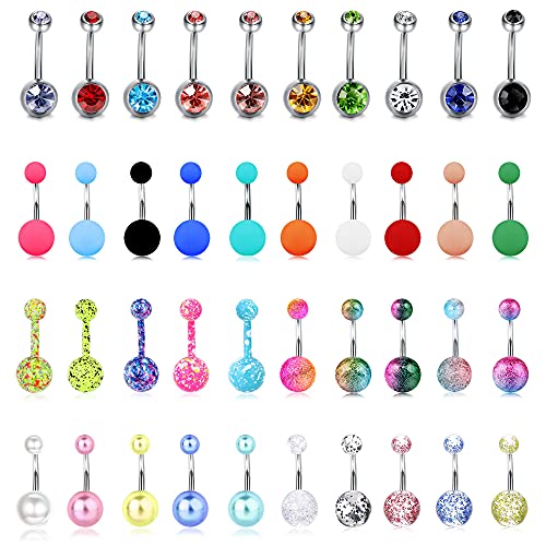 Kakonia Anillos para el ombligo Anillos para el ombligo Anillos para el ombligo para Mujeres Hombres 14G Acero inoxidable Colores surtidos Joyería para piercing en el ombligo