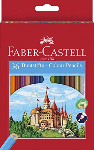 Faber-Castell 120136 - Estuche cartón con 36 lápices hexagonales multicolor, lápices escolares de colores