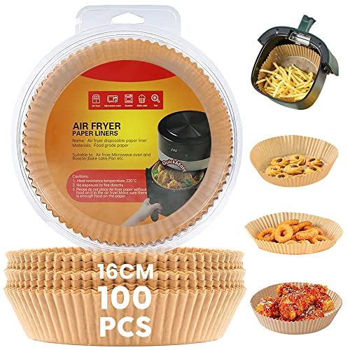 100 Pcs Papel Redondo Para Freidora De Aire 16 Cm Compatible Con Cosori y Cecotec de 3 a 6L, Moldes Para Air Fryer Y Para Horno, Accesorios Para Freidoras, Molde Para Freidora De Aire Hasta 6 Litros