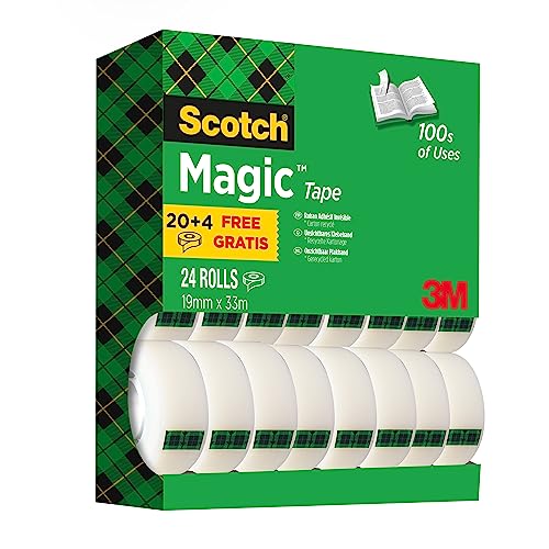 Scotch Magic Cinta Invisible, Paquete de 24 Rollos de 19 mm × 33 m