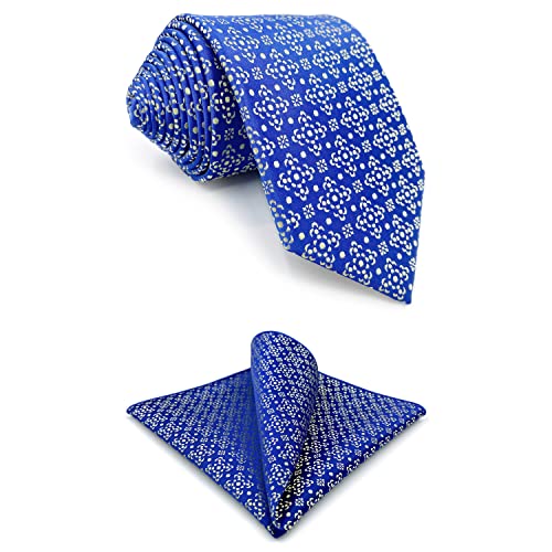 S&W SHLAX&WING Juego de corbatas para hombre Floral azul celeste con corbata amarilla clara con pañuelo de bolsillo extra largo 160 cm
