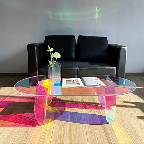 BotaBay Mesas de centro acrílicas para sala de estar, mesa de centro transparente, mesa auxiliar iridiscente, mesa auxiliar colorida con posavasos, 5 unidades