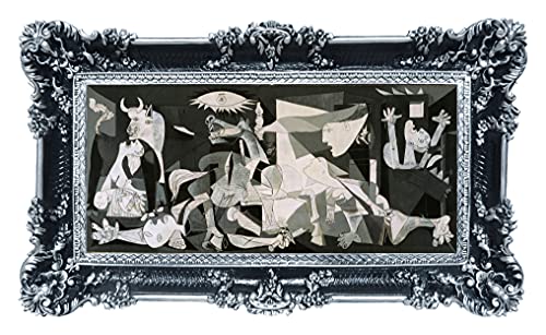 Idea Casa Impresión en Banner Lienzo Cuadro Guernica Pablo Picasso con marco de estilo barroco 96x56 cm (Negro/Plata)