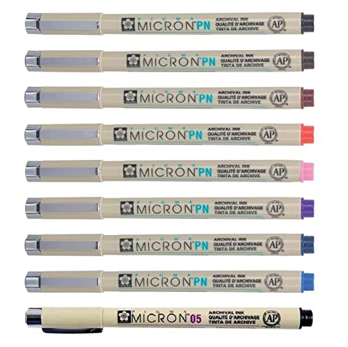 Sakura Pigma Micron PN - Set de 8 lápices Pigma Micron Everyday Pens y 05 NEGRO - Made in Japan