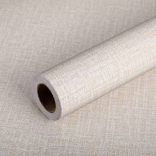 Nuanchu Papel Pintado de Textura de Lino Autoadhesivo Papel Pintado de Pelar Adhesivo Impermeable Retirable de Tela de Hierba Sintética para Decoración hotel Habitación Dormitorio (Beige)