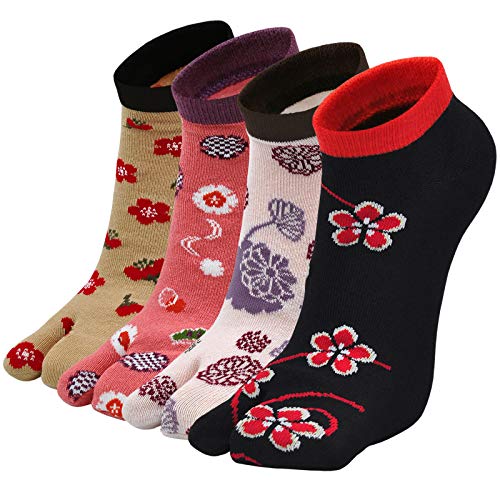 Calcetines Tabi Japoneses para Mujer: Calcetines de Chanclas Mujer Geta Calcetines de Dedo Separados, Flip Flop Dedo Del Pie Calcetines para Mujeres, 4 Pares