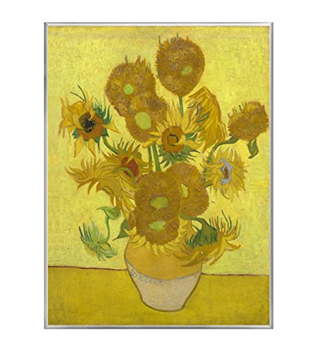 BaikalGallery LOS Girasoles Vincent Van Gogh Cuadro Enmarcado -Moldura de Aluminio Mate Plata de 1,5cm - Montaje en Panel Adhesivo (Foam)- Laminado en Mate (Sin Cristal)