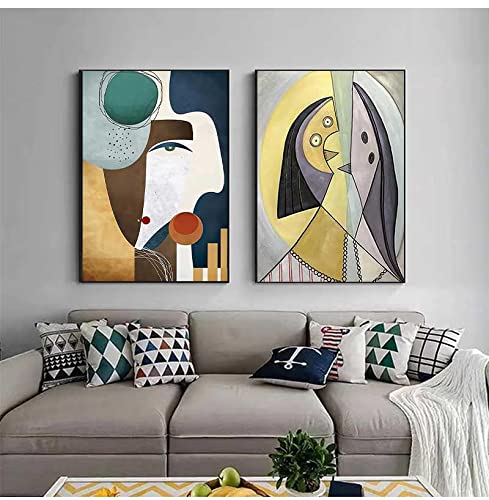 BIEMBI Pintura abstracta de mujer soñando de Picasso Obras de arte famosas para sala de estar Decoración para el hogar Imagen Lienzo Pintura Póster de pared 50X70cmx2 Marco