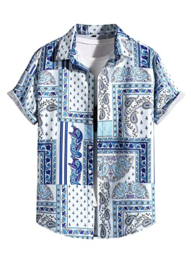 ZIMBRO Camisa De Hombre Celadon Print Manga Corta Hawaii Camisa Casual For Hombre For (Color : Celadon, Size : XL)