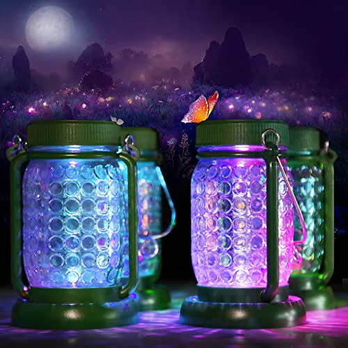 homdat Set de 4 Linternas Solares de Exterior, Lámpara Solar de Exterior con 7 Luces RGB, IP65 Mason Jar Solar como Decoración de Jardín, Patio, Habitación, Fiesta, Luz con Sensor (Vintage Verde)