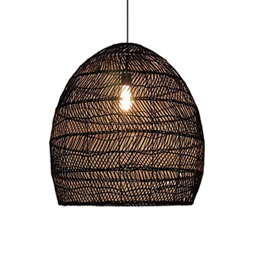 APLIK Lámpara Colgante De Cesta De Mimbre De Metal - Pantalla De Lámpara Estilo Boho Luz Colgante De Techo De Restaurante Hecha A Mano Lámpara Colgante De Dormitorio,Lámpara De Techo Tejida De Bambú