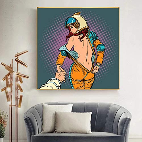 N/Ａ Pintura de la Lona Mujer Moderna Sigue Desnudos Astronauta óleo sobre Lienzo Pintura   Carteles e Impresiones Cuadros artísticos de Pared   para Sala de estar-40x40cm