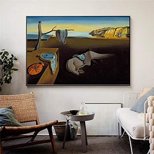 Salvador Dali La persistencia de los relojes de memoria Pintura al óleo surrealista Impresión de póster en lienzo Imagen de arte de pared para sala de estar 60x90cm (24x35in) Marco interior