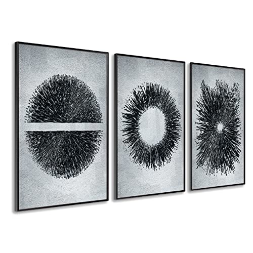 DekoArte - Cuadros decoracion salon modernos CIRCULOS EFECTO RELIEVE 50x70 cm x3 piezas - Cuadros con marco negro incluido