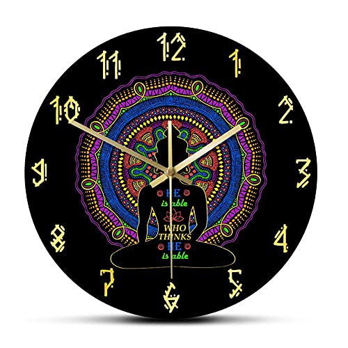 cbvdalodfej Él es Capaz quien Piensa Que es Capaz Buda Silueta Mandala Diseño Reloj de Pared Estudio de Yoga Decoración de Arte Zen Reloj de Pared silencioso Colgante