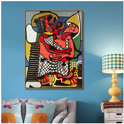 Pintura sobre lienzo El beso de Pablo Picasso Lámina de póster Cuadros de pared para dormitorio Sala de estar Decoración del hogar -50x70cm Sin marco